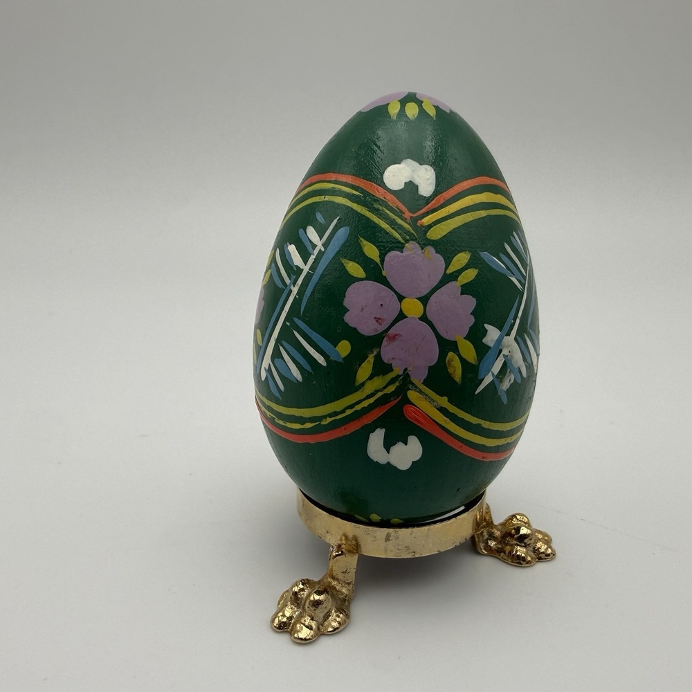 Vtg Hand-Painted Decorative Egg With Floral Design‎ & Stand Made In Italy Easter